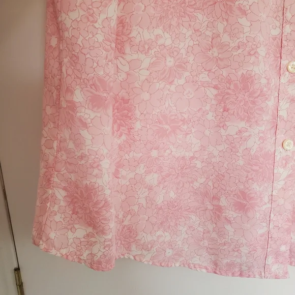 Vintage Polyester Shirt Women's L Pink Floral All Over Print - Picture 5 of 12